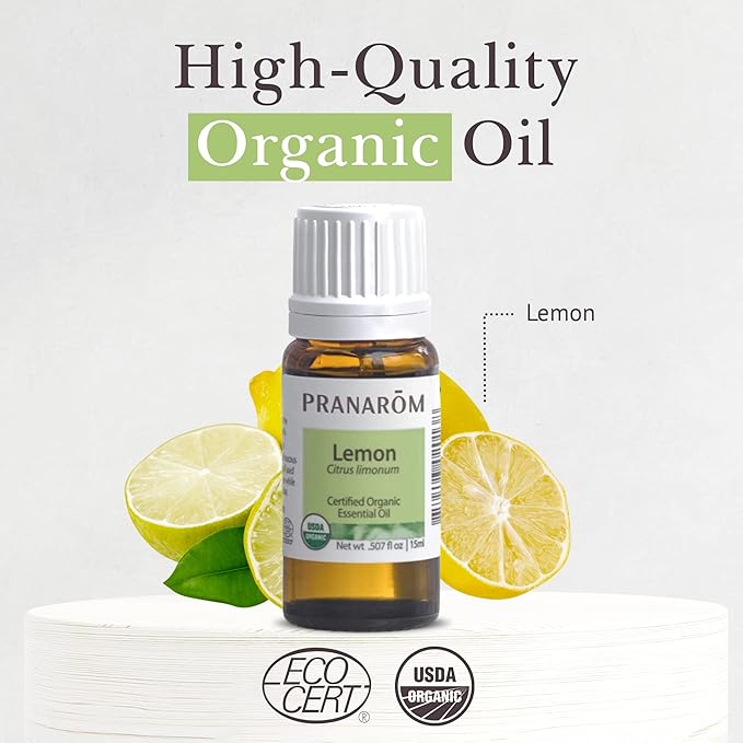 Pranarom USDA Certified Organic Lemon Essential Oil (15ml), 100% Pure Undiluted Therapeutic Grade from Argentina for Aromatherapy, Diffuser, DIY, Cleaning, Fresh Lemon Scent-Velvo Beauty