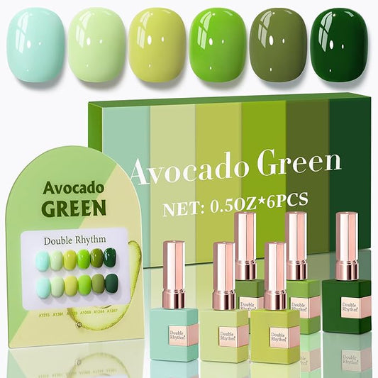 Double Rhythm 6 Pcs 15 ML Gel Polish Set Same Color Same Bottle Soak Off Gel Polish Kit Nail Art Manicure Salon DIY at Home for Women (Light Dark Green Olive Teal-T6-15)-Velvo Beauty