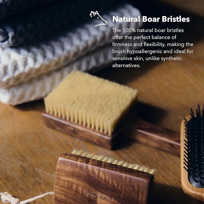 Luxury Natural Walnut Wood Boar Bristle Body Brush | Exfoliating & Detoxifying for All Skin Type | Sweeps Away Dead Skin Cells for Luminous, Smooth Skin | for Wet and Dry Use (Body Brush Set)-Velvo Beauty
