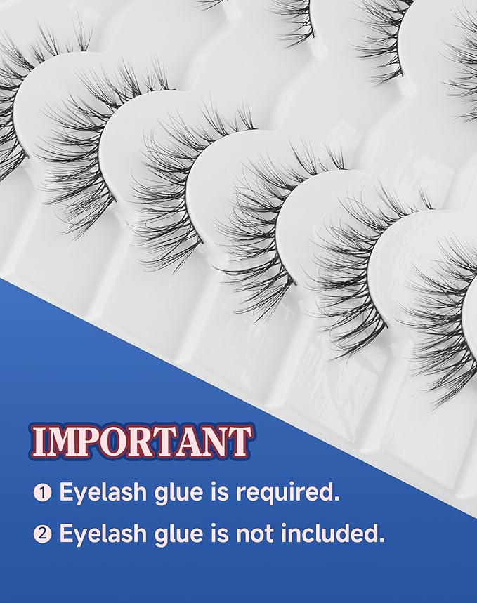 Cat eye Lashes Natural Wispy Lash Strip Natural Look Flared Eyelashes Fairy False Eye Lashes Fluffy False Eyelashes Soft 7 Pairs D97-Velvo Beauty