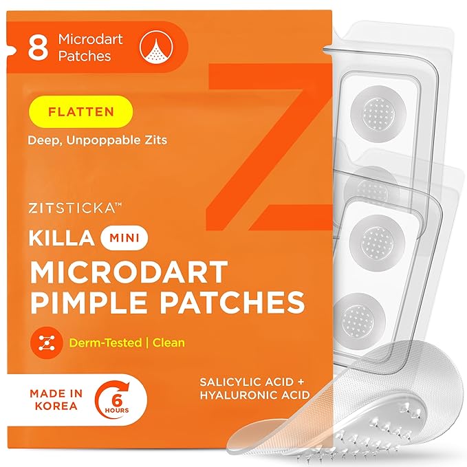 ZitSticka Killa Mini Acne Patches for Face - World's Most Potent Pimple Patch with Fast-Acting Microdarts - Starts Working within 2 Hours for Deep, Early-Stage Zits - 8 Count-Velvo Beauty