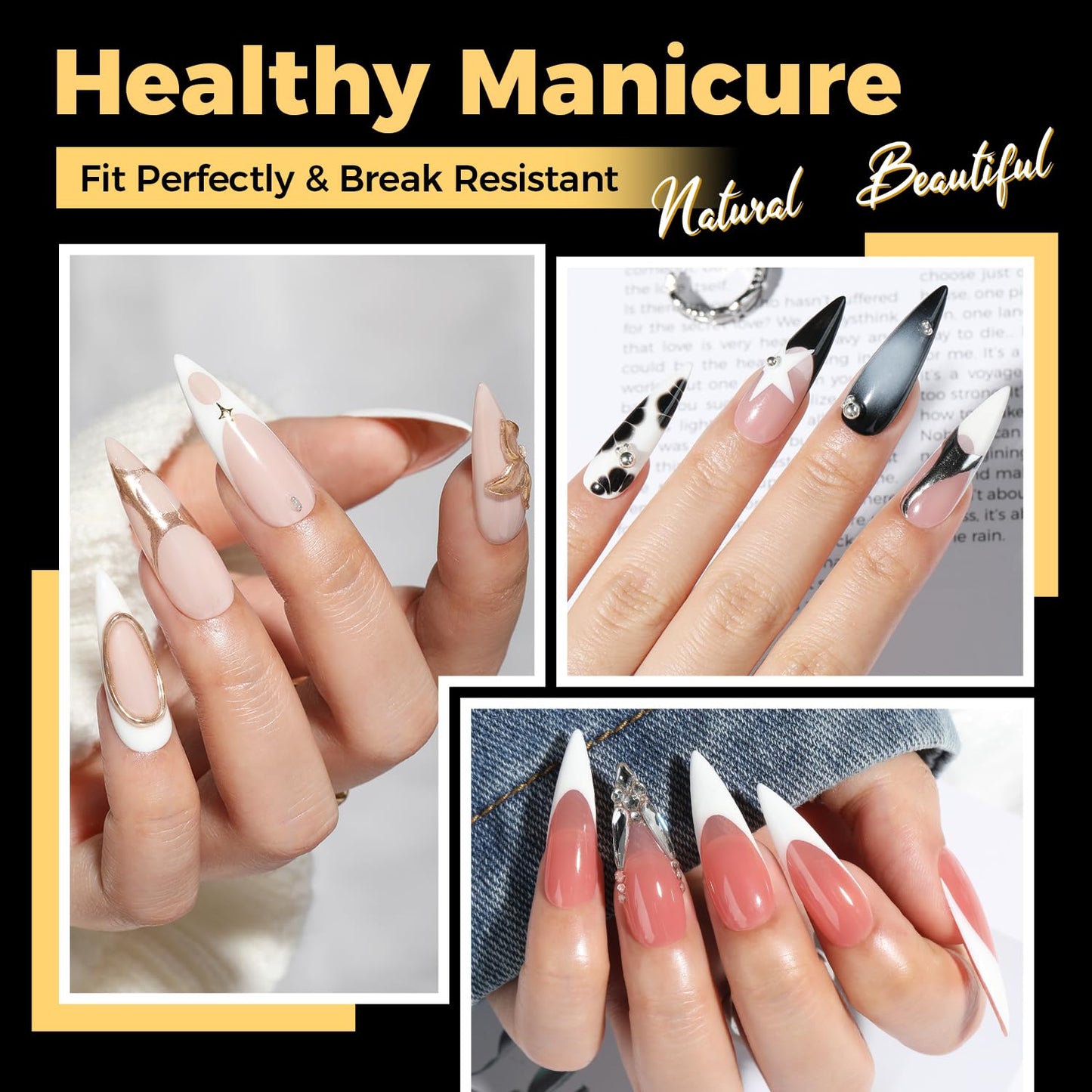 UNA GELLA Halloween Long Stiletto Gel Nail Tips, 600Pcs Pre Etched Long Stiletto Almond Nail Tips Clear Fake Nails Press on Nails No C Curve for DIY Art Salon at Home 12 Sizes-Velvo Beauty