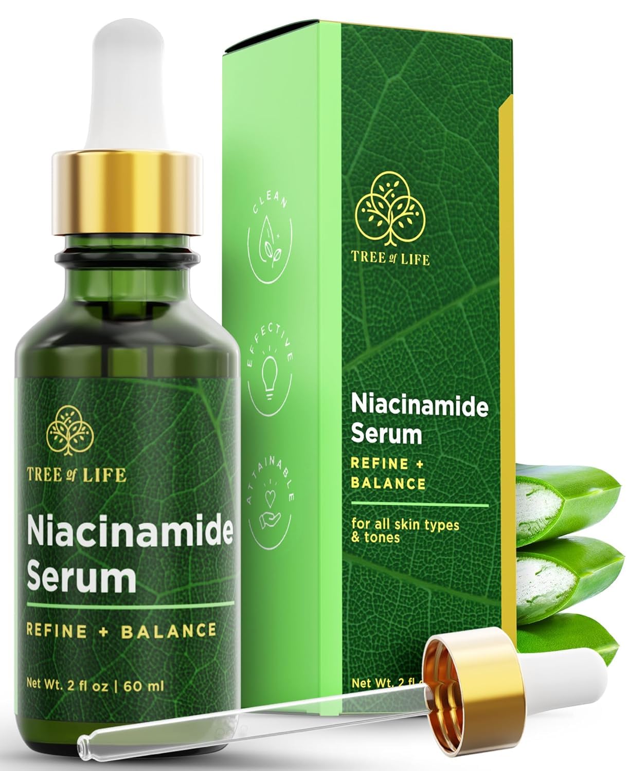 Tree of Life Beauty Niacinamide Vitamin B3 Serum, Hydrating Face Oil for Dark and Age Spots, Tightens Pores, Facial Serums for Sensitive Skin Care with Hyaluronic Acid and Vitamin E, 2 Fl Oz-Velvo Beauty