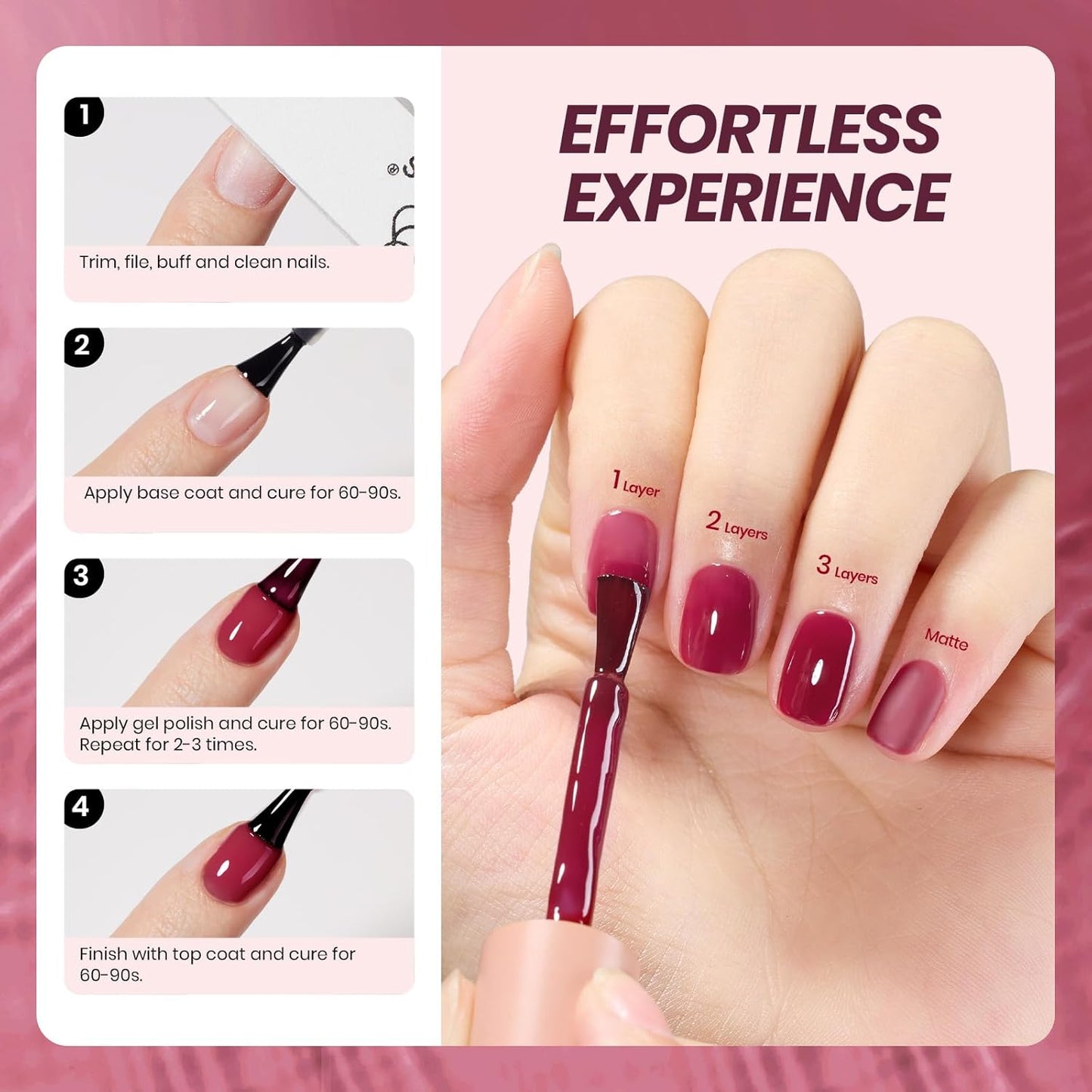 Beetles Burgundy Red Gel Nail Polish - 15ML Wine Red Neutral Cherry Color Jelly Fall Gel Polish Soak Off UV Translucent Effect Blushed Wine Series Manicure Gift for Women-Velvo Beauty