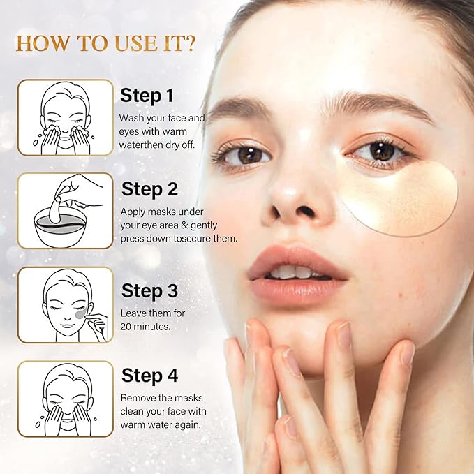 Under Eye Masks - 24K Gold Under Eye Patches for Puffy Eyes and Dark Circles - Under Eye Treatment, Fine Lines & Puffiness, 30 Pairs Collagen Eye Gel Pads for Personal Care-Velvo Beauty