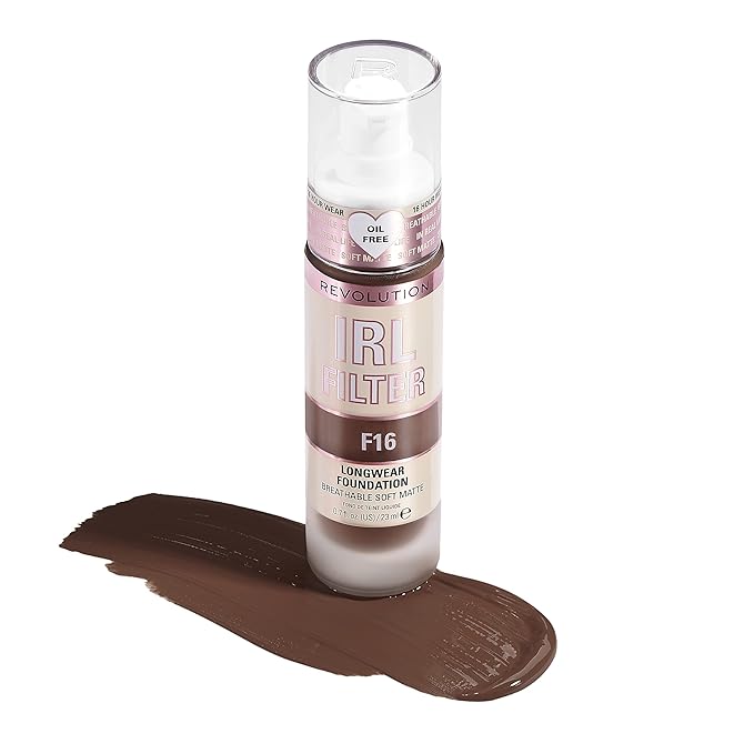 Revolution Beauty, IRL Filter Longwear Foundation, Soft & Breathable Formula, Medium to Full Coverage, Matte Finish, F16, 0.7 Fl. Oz-Velvo Beauty