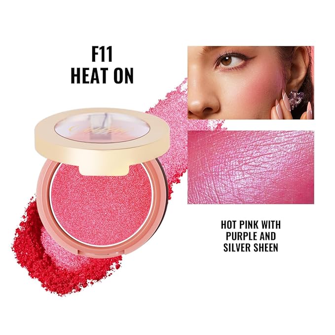 Oulac Luminisers Powdery Blusher for Cheeks Face Glow,Brighten Skin As Highlighter Makeup, Shimmer Blusher,Buildable and Vegan Cosmetics,4.8g F11 Heat On-Velvo Beauty
