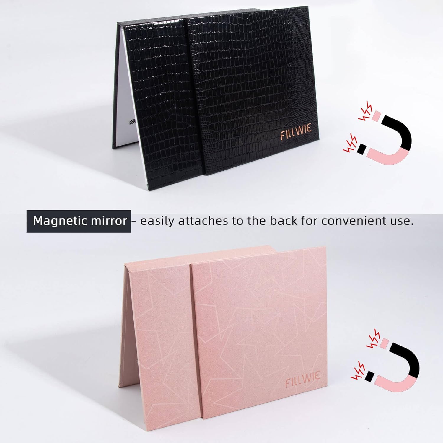 Pink&Black Magnetic Refillable Makeup Palette with Mirror – Lightweight, Durable, Travel-Ready Case for Eyeshadow, Blush, Lipstick – Includes Spatula & 20 Stickers – Small, Waterproof Paperboard-Velvo Beauty