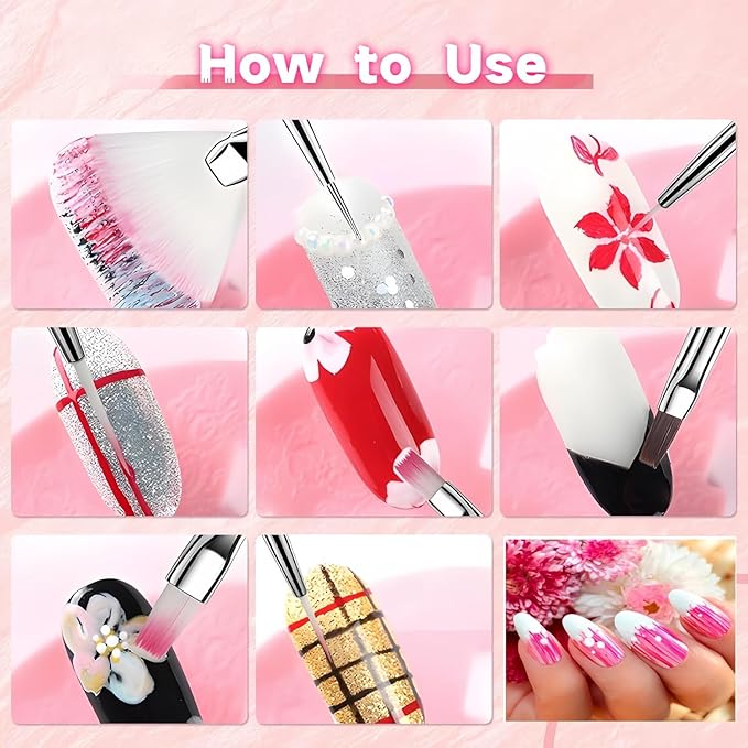 36Pcs Nail Art Brush Set, Acrylic Nail Brushes, Dotting Tools, Liner & Dust Brush, Drawing Pens For Gel Polish, sponge Polishing Rubs, Professional Nail Art Tools For Beginners & Salon Home Use-Velvo Beauty