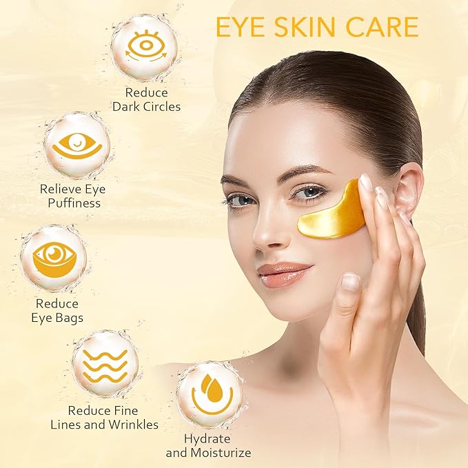 Under Eye Patches, Gold Eye Patches for Puffy Eyes and Dark Circles 24k Gold Under Eye Mask for Wrinkles Eye Bags for Women and Men Collagen Skincare Treatment (20pcs)-Velvo Beauty