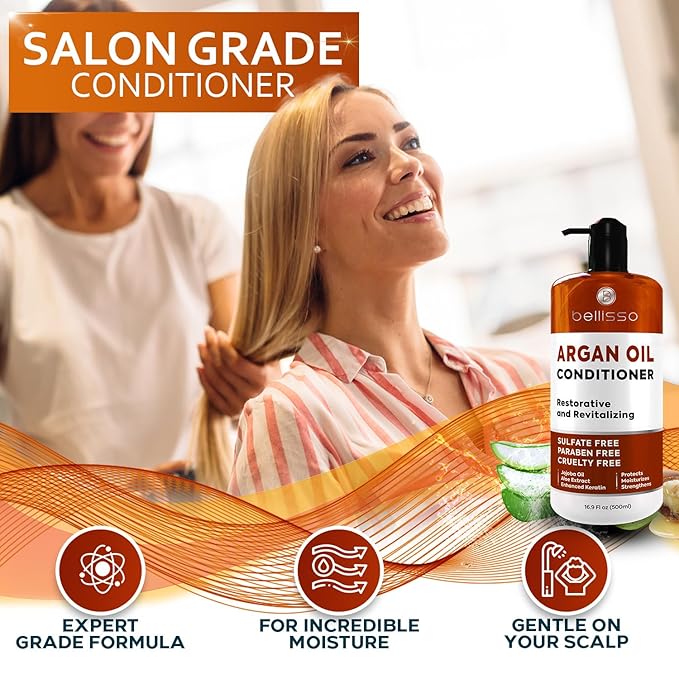 Argan Oil Conditioner - Sulfate Free with No Parabens - Moroccan Botanicals for Women and Men - Professional Moisturizing, Anti Frizz, Hydrating Solution for Dry, Wavy, Curly and Color Treated Hair-Velvo Beauty