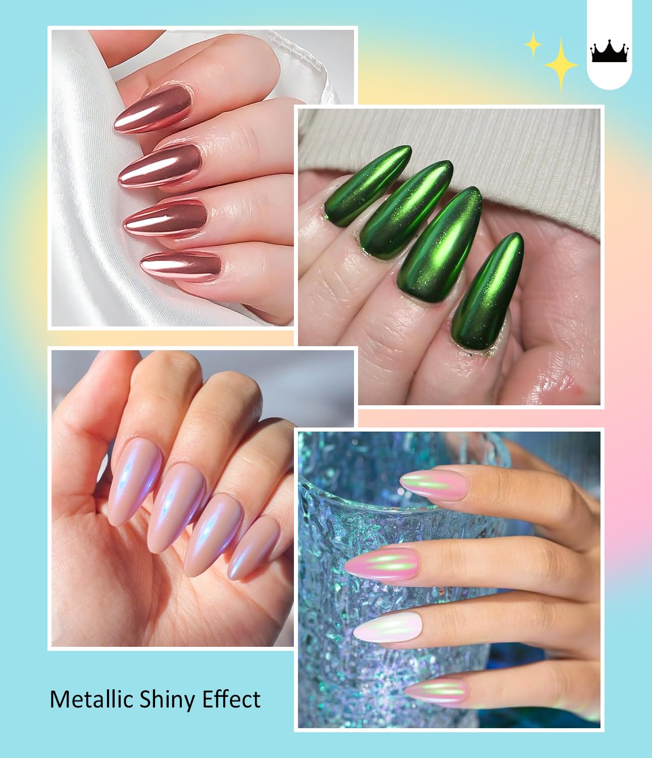 Gold Chrome Nail Powder BISHENGYF -【Fairy Effect】Pink Chrome Nail Powder White Pearl Aurora Mermaid Iridescent Rose Gold Red Nail Chrome Powder Metallic Mirror Glitter Pigment Dust for Nail Art DIY-Velvo Beauty