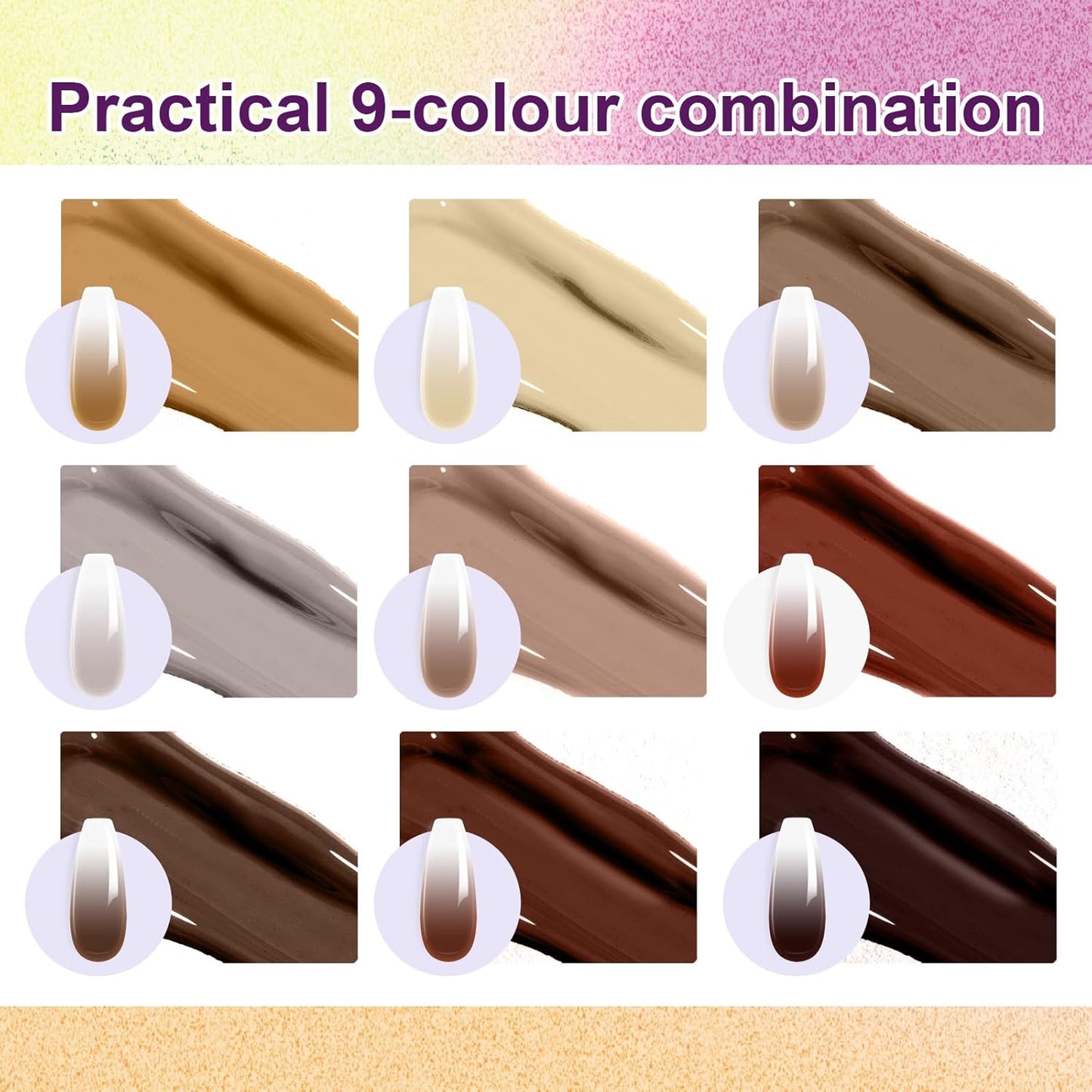 Gradient Painting Gel, 9 Colors Ombre Gel Nail Polish for Cream Brown Color Pigment Pat Aura Nails French Manicure Soak Off UV Long-lasting Home Salon DIY Nail Art Coconut Latte 1-Velvo Beauty