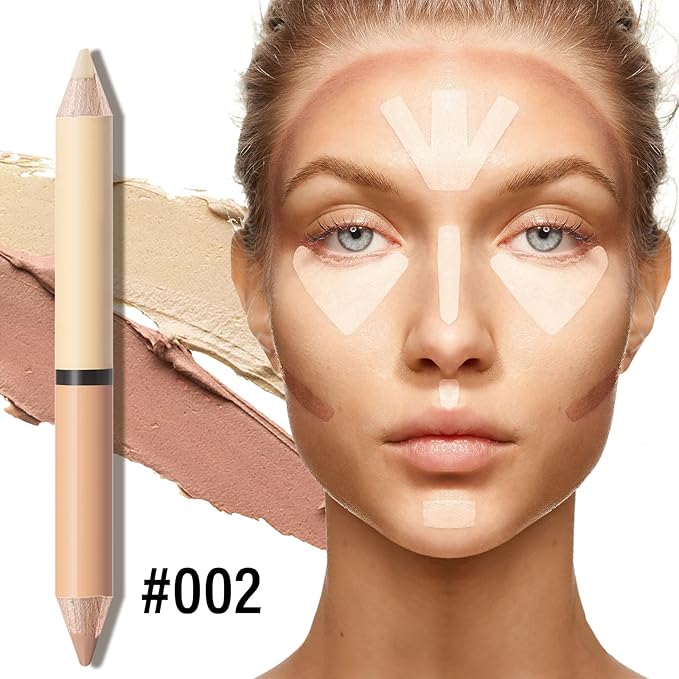 2 in 1 Cream Bronzer and Highlighter Stick,Cream Dual-Ended Highlight Contour Stick,Long Lasting & Waterproof Face Brighten Make up Pen-Velvo Beauty