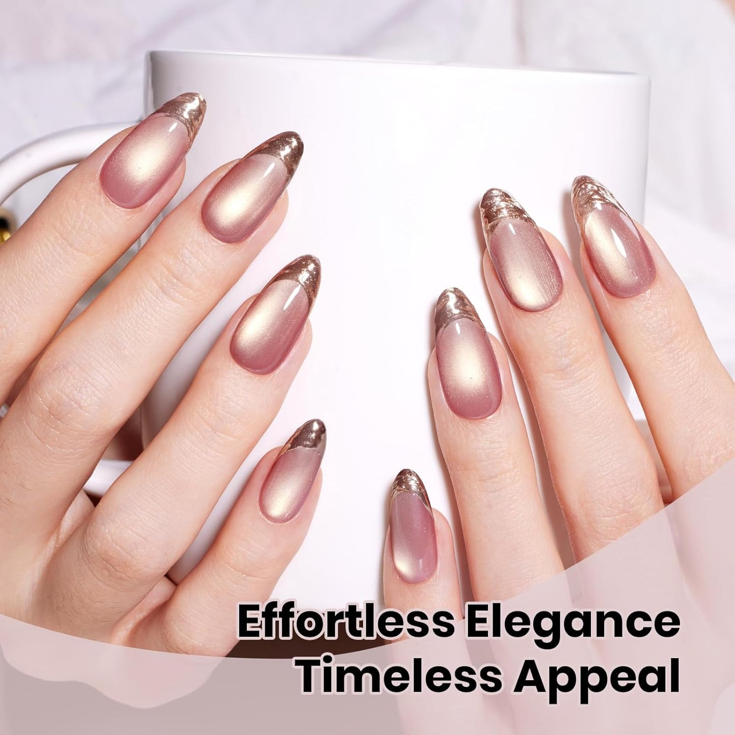 Beetles Pink Cat Eye Gel Nail Polish - 15ML Peach Pink Glass Cat Eye with Gold Powder Magnetic Glitter Gel Polish Soak Off UV Salon DIY French Nail Art Sunlit Champagne Collection Gift for Women-Velvo Beauty