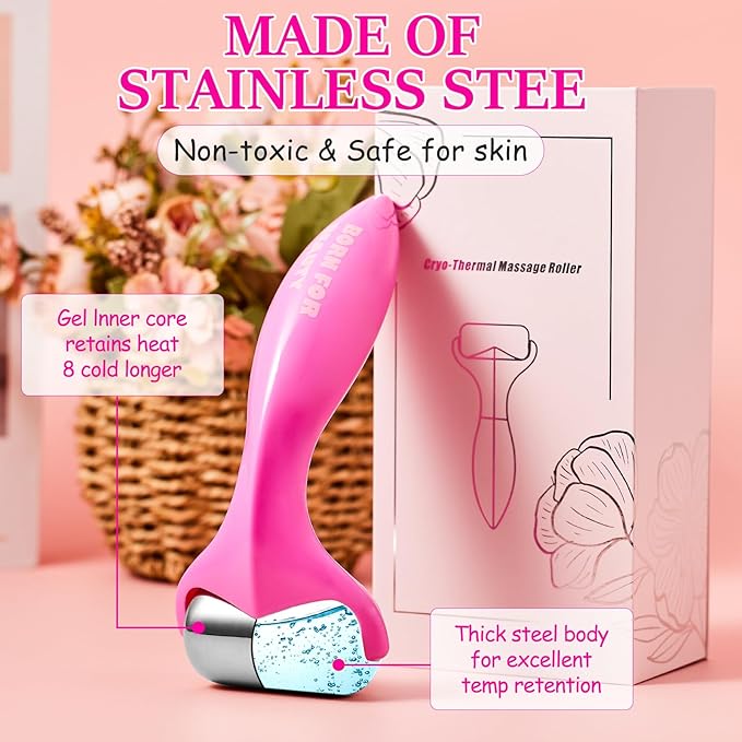 360° Rotating Ice Roller for Face-Stainless Steel Facial Massage Tool for Skin Tightening, Ice Face Roller -Wrinkle Reduction & Dark Circle Relief, Gift for Skincare Enthusiasts.-Velvo Beauty