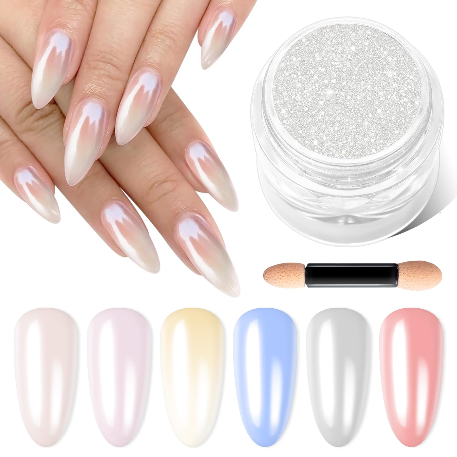 Moonlight White Chrome Nail Powder BISHENGYF - 1g Super Glossy Pearl Effect Chrome Nail Powder for Gel Nails Metallic Mermaid Pearl Nail Powde r for Nai l Art Decoration-Velvo Beauty