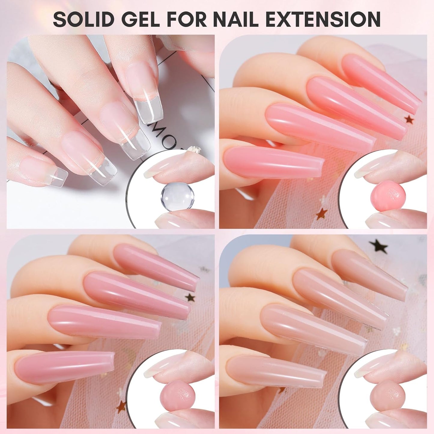 Makartt 3D Nail Gel Art: 3D Sculpting Gel Carving DIY Manicure,Solid Gels Builder for Nails Starter Kit, Clear Nude Pink 4 Colors for Extension, Molding Hard Gels with Silicone Molds Sculpture Brush-Velvo Beauty