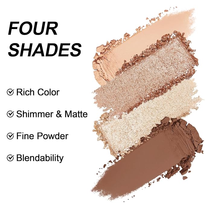 Erinde 4 Colors Eyeshadow Palette Eye Shadow Makeup, Matte Shimmer Metallic Off-white Champagne Reddish brown Nude Neutral Eyeshadow, Long Wearing, Pigmented Blendable, Quad Eye Shadow Palette, 04-Velvo Beauty