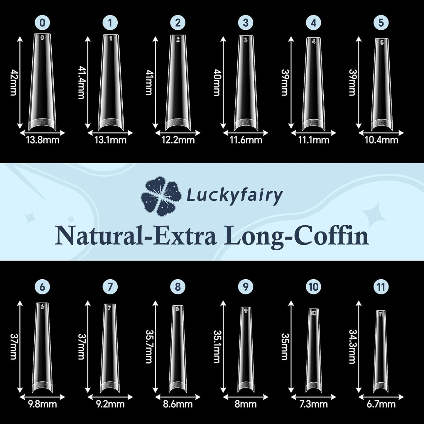 XXL Long Half Cover Coffin Nails Tips, 240 Pcs Clear Gel Acrylic Nails False Nail Tips Coffin, 12 Sizes Press On Nails with Box for Women & Girls Nail Extension-Velvo Beauty