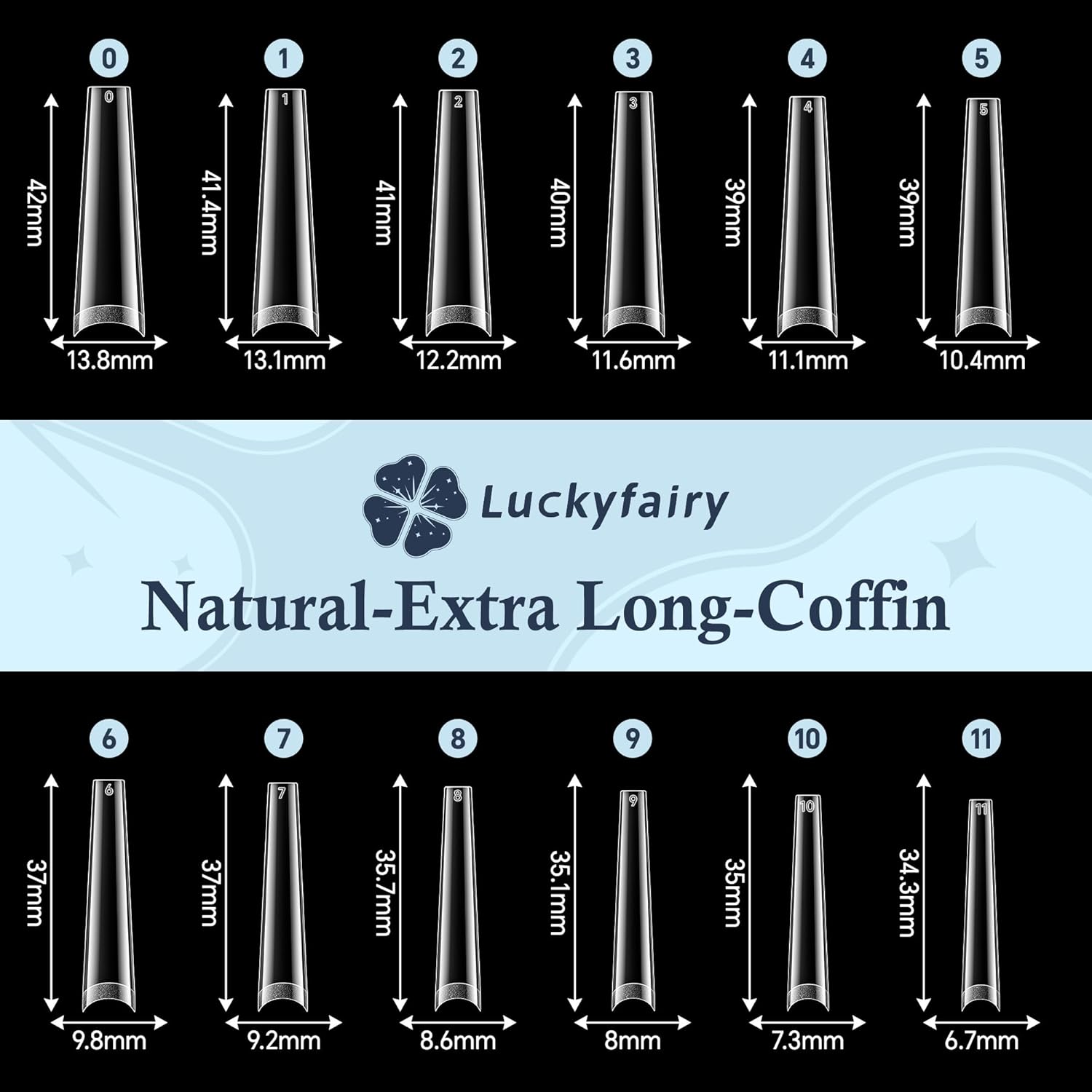 XXL Long Half Cover Coffin Nails Tips, 240 Pcs Clear Gel Acrylic Nails False Nail Tips Coffin, 12 Sizes Press On Nails with Box for Women & Girls Nail Extension-Velvo Beauty