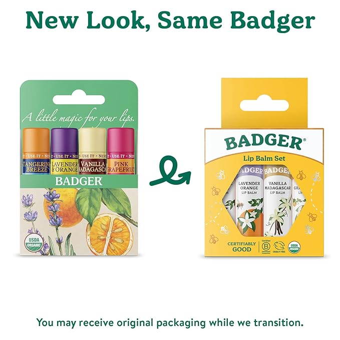 Badger - Classic Lip Balm Gold Box with Aloe, Extra Virgin Olive Oil, Beeswax & Essential Oils, Lip Balm Variety Pack, Certified Organic, 0.15 oz (4 Pack)-Velvo Beauty