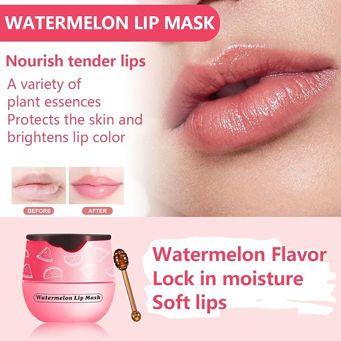 Watermelon Lip Balm, Honey Strawberry Apple Watermelon Lip Mask Overnight, Moisturizing Lip Sleeping Mask, Day & Night Lip Care - Hydrate Repair Prevent Dry (Watermelon）-Velvo Beauty