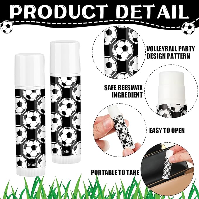 24 Pcs Soccer Lip Balm Soccer Team Gifts Soccer Party Favors Soccer Lip Balm Gift for Soccer Team Soccer Party Guest Supplies-Velvo Beauty