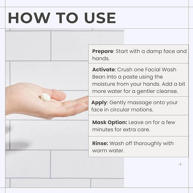 3-in-1 Solid Facial Cleanser, Exfoliator, and Wash-off Mask - Vegan, Cruelty-Free, Plastic-Free, Travel-Friendly, 1 Month Supply (60 Crushable Tablets) in Tin (Purifying Beans in Tin)-Velvo Beauty