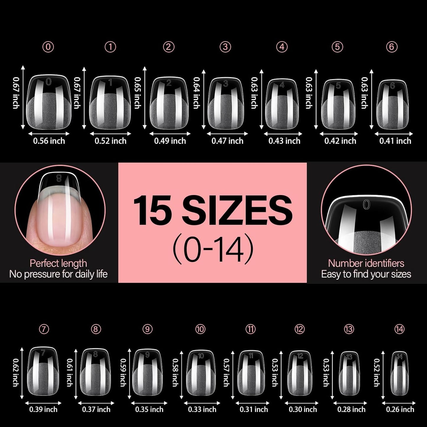 AILLSA Short Square Round Fake Nail Tips 240Pcs Soft Nail Gel Tips Pre-Shaped Acrylic Nail Tips, Half Matte Full Cover Press on False Tips for Nail Extension Home DIY 15 Sizes Gelly Tips-Velvo Beauty