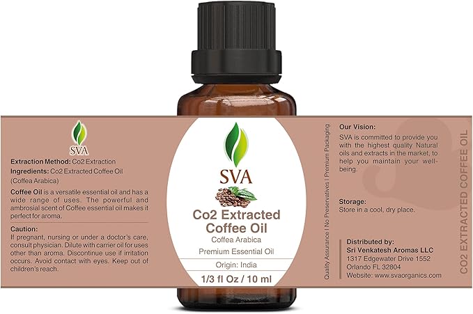 SVA Coffee Essential Oil – 1/3 Fl Oz – 100% Natural Coffee Oil - for Diffuser, Hair Care, Face, Skin Care, Aromatherapy, Scalp and Body Massage, Soap and Candle Making-Velvo Beauty