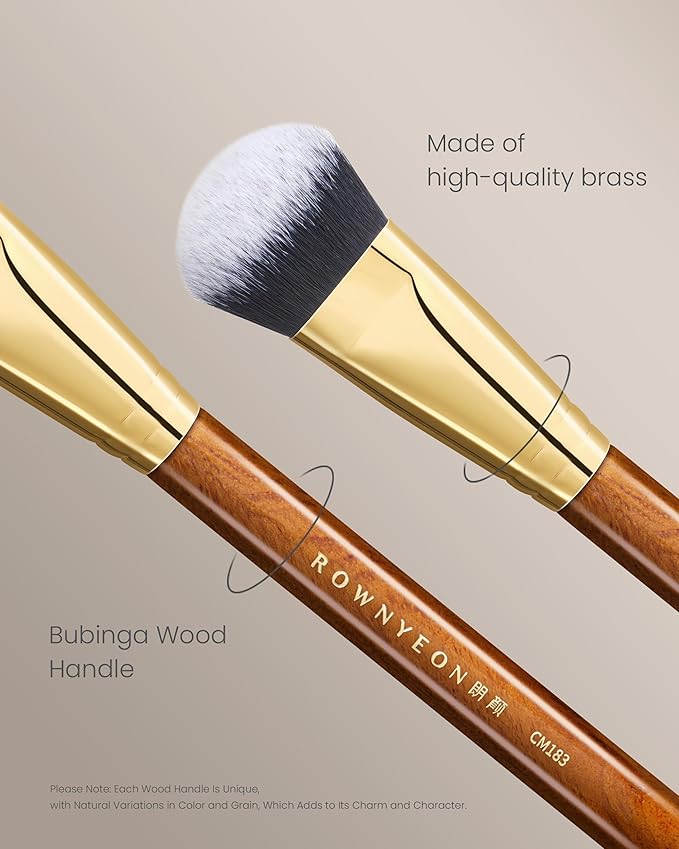 Desert Oak Series Angled Dome Cream Blush Brush - Medium Nylon Bristles for Flawless Cream/Liquid Blush Application, Seamless Stippling & Blending, Bubinga Handle & Brass Ferrule (CM 183)-Velvo Beauty