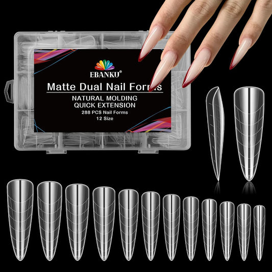 EBANKU Dual Nail Forms for Poly Extension Gel, 288 PCS Nail Forms Reusable Acrylic Nail Molds Sets, 12 Sizes Nail Extension Forms for Builder Gel Manicure Nail Art Design Salon DIY-Velvo Beauty