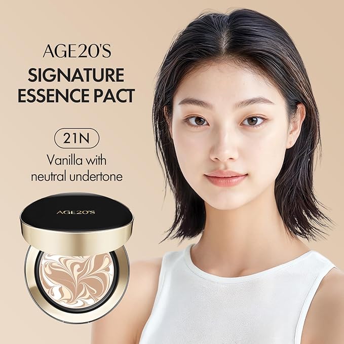 AGE20'S Signature Essence Pact SPF 50+ | Pack of 1 | 21N VANILLA | Cream Foundation, Dewy Finish, Natural Coverage | Korean Cushion Foundation-Velvo Beauty