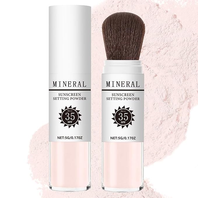 Mineral Sunscreen Setting Powder, SPF 35 Translucent Loose Powder, Mineral Brush Powder, Oil Control Natural Matte Finish, Lasting Lightweight Breathable for All Skin (#04 Pink Complexion)-Velvo Beauty