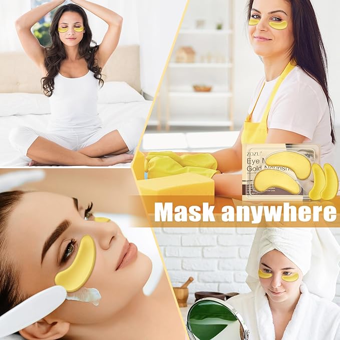 60 Pairs 24k Gold Under Eye Patches for Dark Circles Puffiness Wrinkles Individually Packaged Under Eye Patches Mask with Acid and Collagen for Relieves Pressure and Reduces Wrinkles-Velvo Beauty