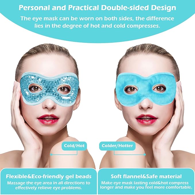 Permotary 2PCS Gel Eye Mask Reusable Hot Cold Compress Pack Eye Therapy,Therapeutic Gel Eye Spa Pad for Puffiness/Dark Circles/Eye Bags/Dry Eyes/Headaches/Migraines/Stress Relief-Green&Blue-Velvo Beauty