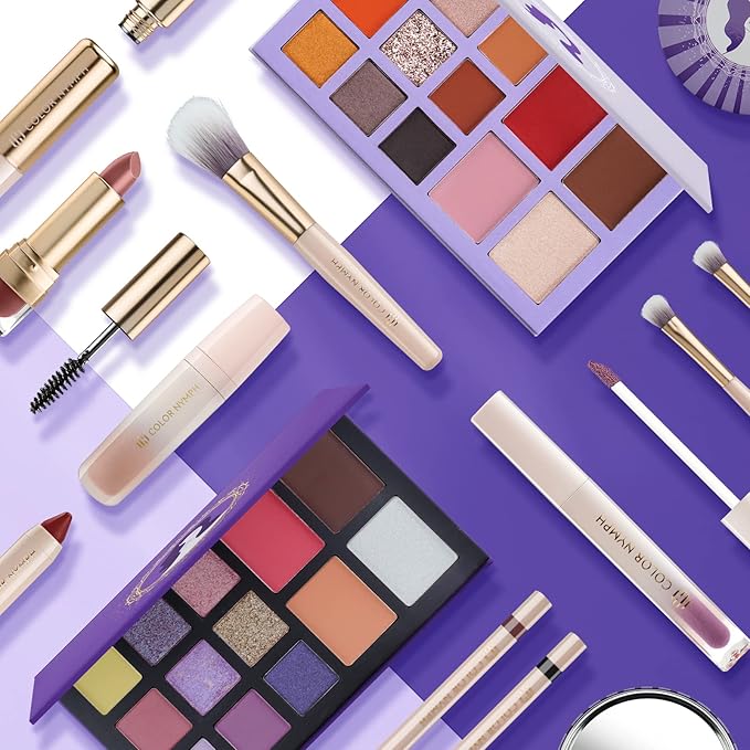 Color Nymph Beginner Makeup Set for Teens, Full Kit Girls Makeup Kits with Exquisite Purple Box Teen Girls Makeup Kit Non-Toxic Includes Eyeshadow Palettes Mascara Lipstick Makeup Set Brushes Kit etc-Velvo Beauty