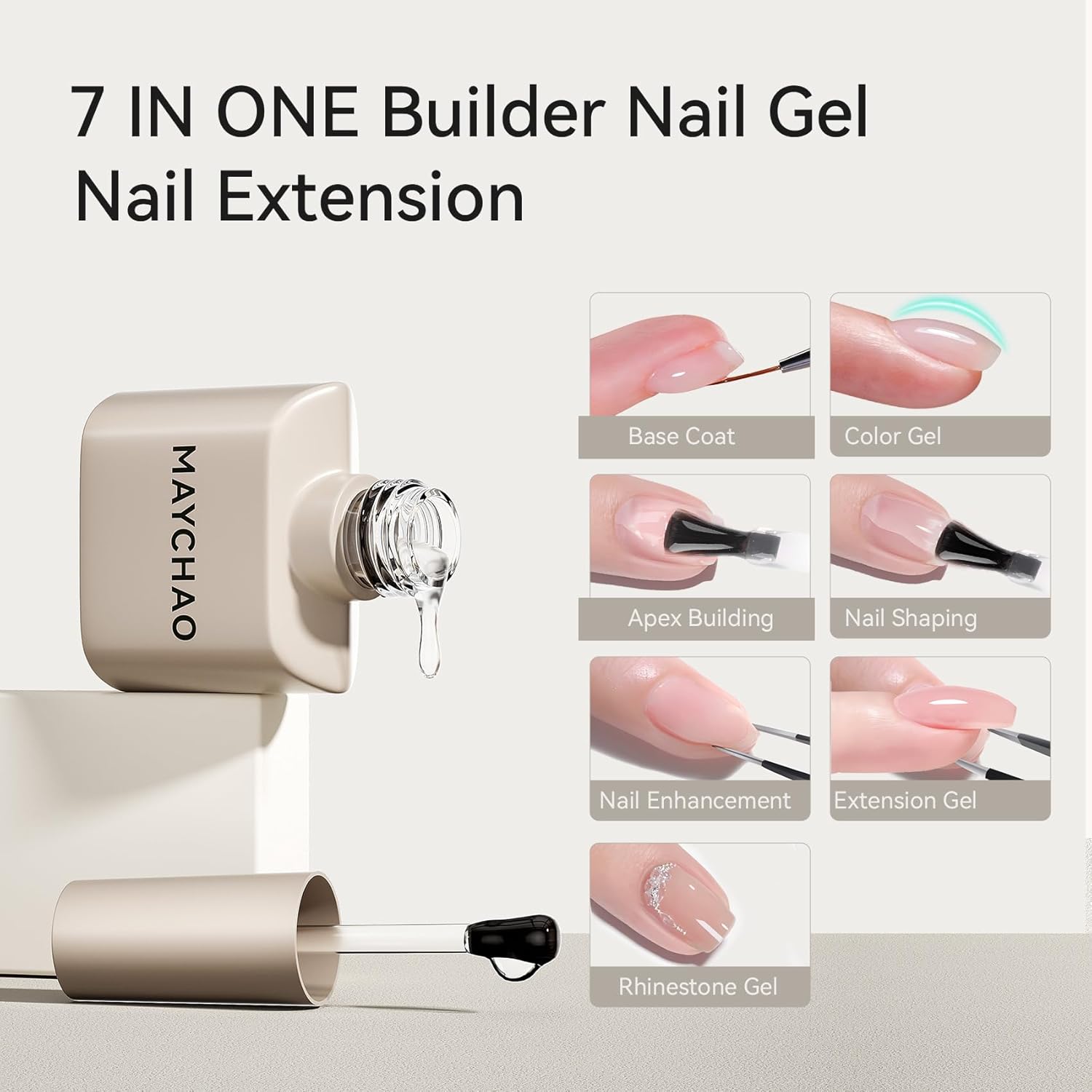 MAYCHAO 15ML Clearly Pink Builder Nail Gel 7 in 1 Clear Pink Builder Strengthener Gel Nail Polish for Nail Extension, No Wipe Base Coat for Home Manicure, 0.5 OZ-05-Velvo Beauty