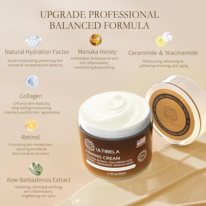 Tighten and Lift Neck Cream, Deep Hydration Neck Firming Cream with Retinol, Collagen & Honey Anti-Aging & Wrinkle Moisturizer for Face, Neck & Décolleté Women & Men 1.7 Fl Oz-Velvo Beauty