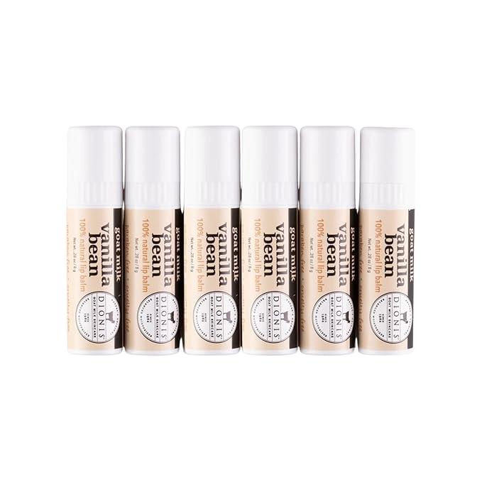 Dionis - Goat Milk Skincare Vanilla Bean Scented Lip Balm - Set of 6 (0.28 oz) - Made in the USA - Cruelty-free and Paraben-free-Velvo Beauty