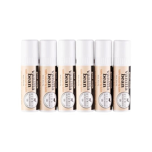 Dionis - Goat Milk Skincare Vanilla Bean Scented Lip Balm - Set of 6 (0.28 oz) - Made in the USA - Cruelty-free and Paraben-free-Velvo Beauty