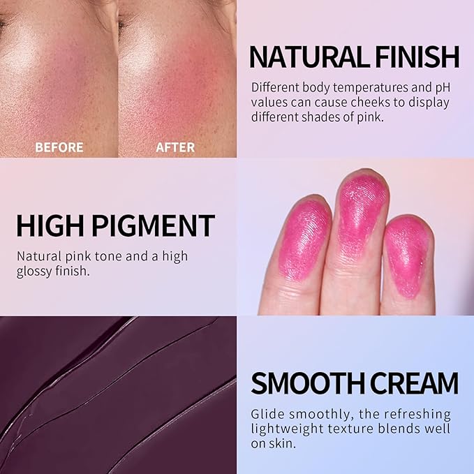 KYDA Black Cream Blush, Color Changing Tint, Magic Black Blush for Cheek & Lip, Natural Pink Glossy Face Blusher, Moisturizing Lightweight, Crystal Make Up Blush-Velvo Beauty