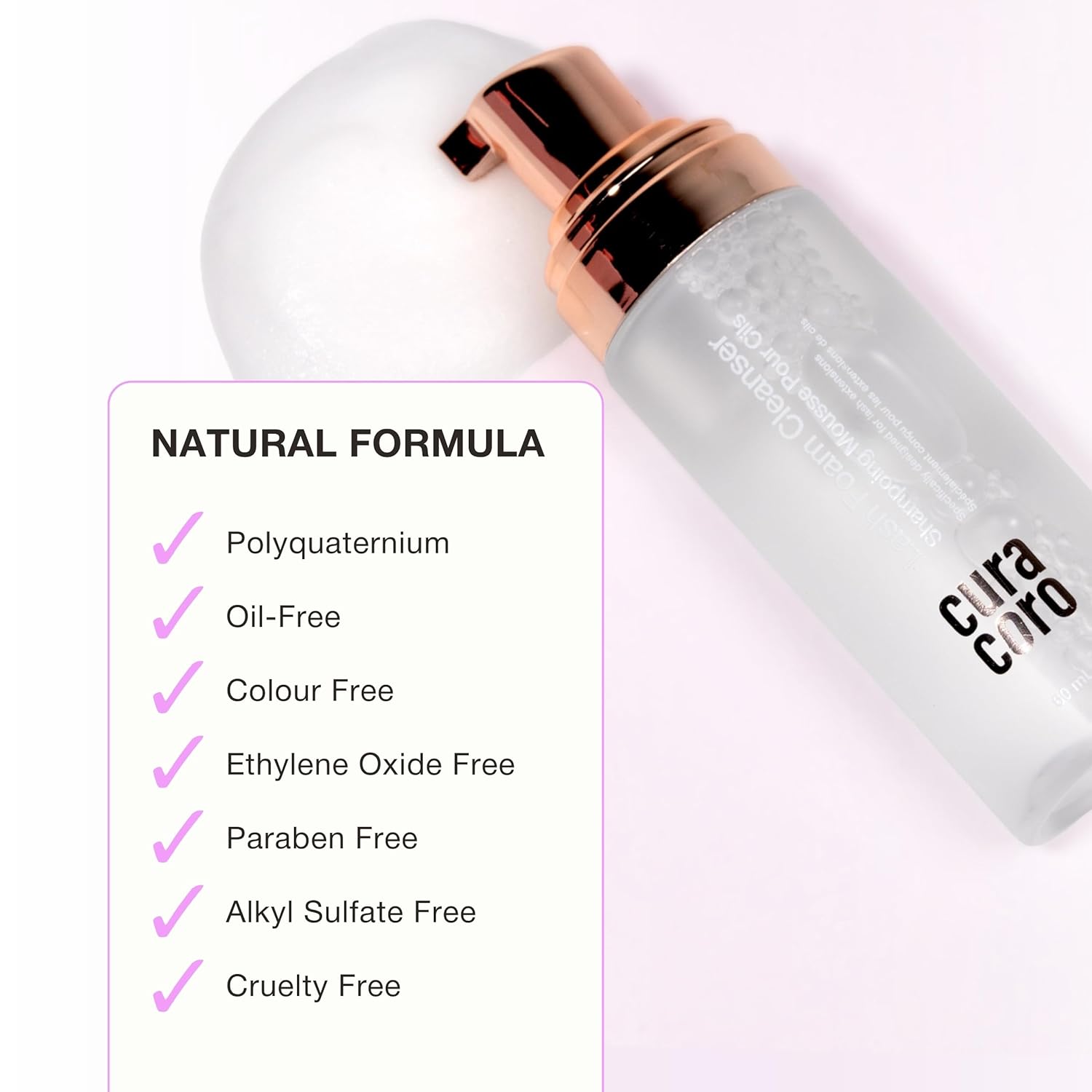 CURACORO 60ML Eyelash Extension Cleanser (Unscented) - Lash Shampoo for Lash Extensions, Eyelash Extension Foam Cleanser for Sensitive Skin, Removes Waterproof Makeup for Professional & Home Use-Velvo Beauty