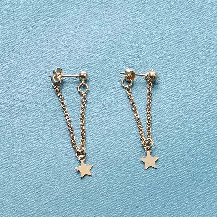 Boho Star Chain Earrings Gold Star Drop Dangle Earrings Drop Chain Star Studs Earrings Personlized Ear Threaders Earrings Jewelry for Women-Velvo Beauty