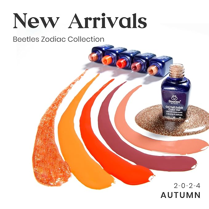 Beetles Fall Gel Polish Nail, 6 Colors Golden Empire Orange Yellow Brown Gel Polish Set Soak Off Uv LED Lamp Trendy Manicure Gel Nail Polish Kit for Girls Women-Velvo Beauty