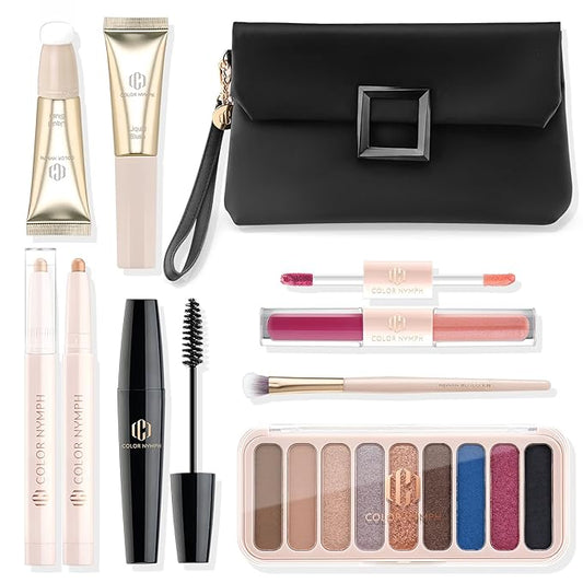 Color Nymph All In One Makeup Kit For Teens And Girls With Waterproof Handbag Makeup Kit Included 9 Colors Matte And Pearl Eyeshadow Palette Liquid Blush, Double Ended Lipgloss Concealer Brush Mascara-Velvo Beauty