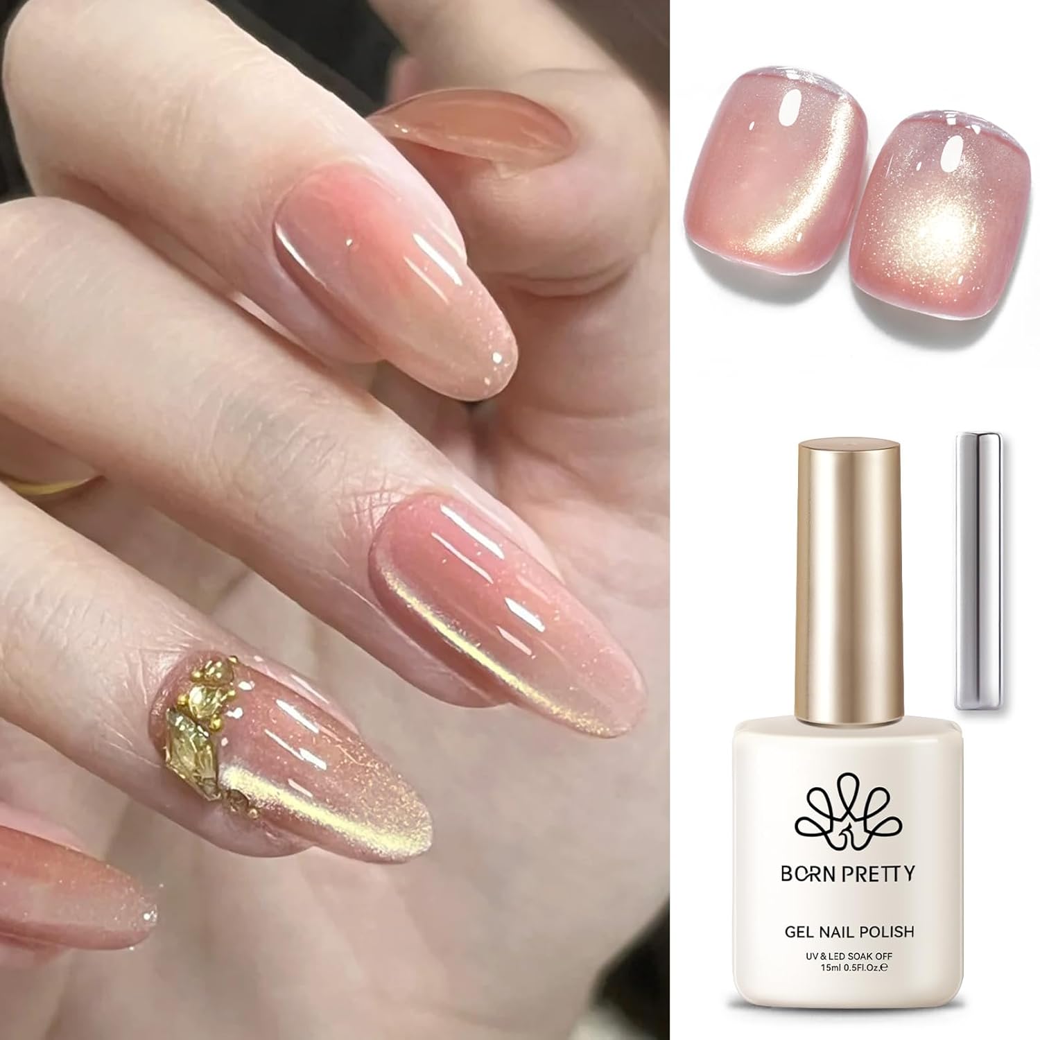 BORN PRETTY Pink Cat Magnetic Eye Gel Nail Polish Holographic Glitter Gel Polish Glass Magnetic Gel Nail Polish 15ML-Velvo Beauty