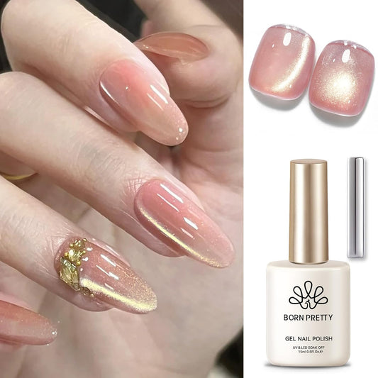 BORN PRETTY Pink Cat Magnetic Eye Gel Nail Polish Holographic Glitter Gel Polish Glass Magnetic Gel Nail Polish 15ML-Velvo Beauty