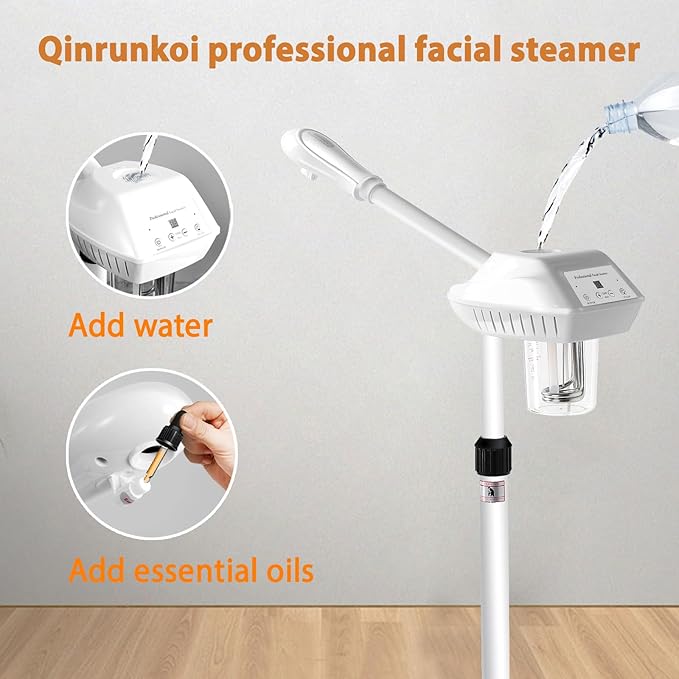 Professional Facial Steamer, Stand Ozone Face Steamer on Wheels, Adjustable Height and Angle,Estheticians Steamer More Steam,Hot Mist Facial Humidifier Atomizer for Spa Beauty, Home Use-Velvo Beauty